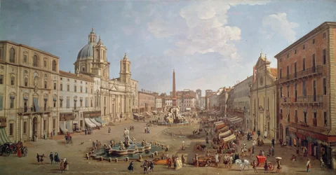 Vista da Piazza Navona, pintura de Gaspar van Wittel ou Gaspare Vanvitelli (1652 ou 1653-1736), óleo sobre tela, Itália