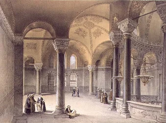 Haghia Sophia, placa 14: a Galeria Oriental, gravada por Louis Haghe (1806-85) publicada em 1852 (litho)