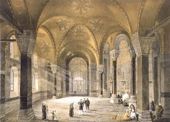 Haghia Sophia, placa 5: a entrada norte, gravada por Louis Haghe (1806-85) publicada em 1852 (litho)