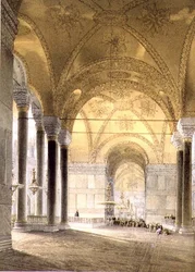 Haghia Sophia, placa 7: entrada da nave, gravada por Louis Haghe (1806-85) publicada em 1852 (litho)