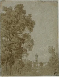 Paisagem romana com vista para a igreja