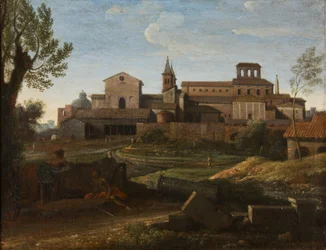 Uma paisagem italiana com vista de São João em Laterano, c.1672-75 (óleo sobre tela)