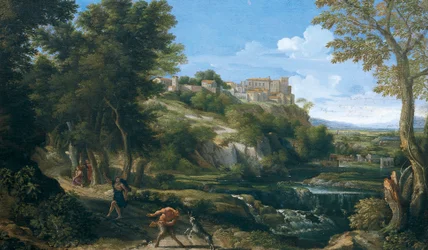 Paisagem mostrando fauno e ninfa dançantes 1667 - 1668, de Gaspard Dughet (1615-1675)