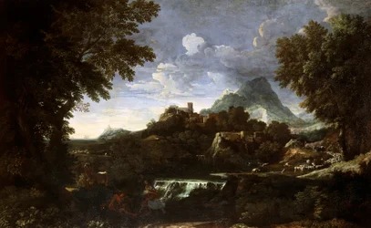 Paisagem com Rinaldo e Armida (Erminia e Tancredi), de Gaspard Dughet (1615-1675), óleo sobre tela