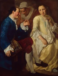 Cavalheiro sentado conversando com uma jovem (óleo sobre tela)