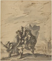 Eneias carregando Anquises do incêndio de Troia, c.1733 (pena e tinta)