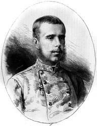 Retrato do Arquiduque Rodolfo da Áustria (1858-1889). Gravura de G. Vuillier In "Le Monde Illustré" n°1260 de 21 de Maio de 1881.