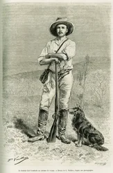 Retrato do escritor viajante Carl Lumholtz. Gravura de G.Vuillier, para ilustrar a história Chez les cannibales, voyage dans l