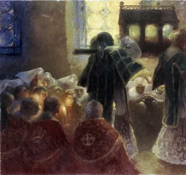 Tradução das Relíquias Sagradas. Pintura de Gaston de La Touche (1854-1913). A arte francesa do século XIX. Óleo sobre tela. Museu Hermitage, São Petersburgo.