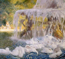Os cisnes a brincar (óleo sobre tela)