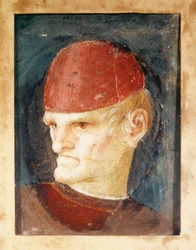 Itália, Varallo, Fragmento de fresco de uma cabeça