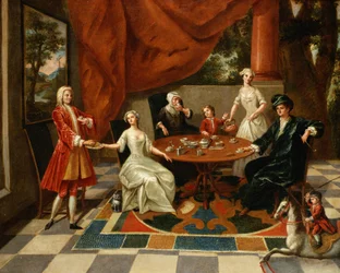 Uma família elegante tomando chá