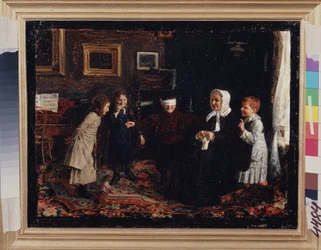 Colin Maillard. Pintura de Gavriil Fyodorovich Rybakov (1859-?), óleo sobre tela, ca. 1880. Arte russa do século XIX. Museu Estatal Russo, São Petersburgo.