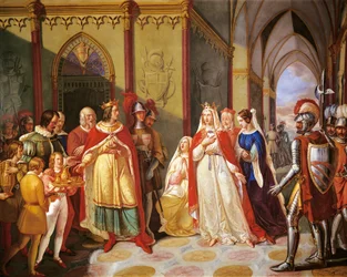 Tancredo enviando Constança de Hauteville de volta ao marido Henrique IV, por Gennaro Maldarelli (1795-1858), Itália