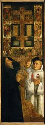O Cardeal Bessarion com dois Padres da Scuola della Carita à porta do antigo Tabernáculo (madeira de choupo)