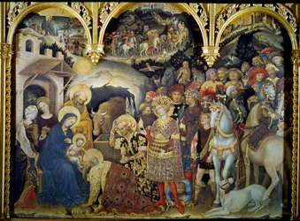A Adoração dos Magos Detrempe na Madeira por Gentile da Fabriano (1370-1427) 1423. O Sol. 3x2,8 m Florença, Galeria Uffizi.