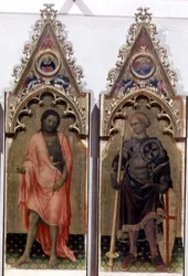 Dois santos do Quaratesi Polyptych: São João Batista e São Jorge 1425 (tempera no painel) (detalhe de 53943, ver também 85684)