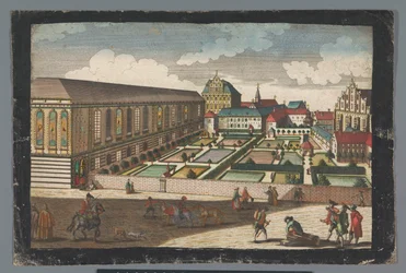 Vista do Palácio Real e do mosteiro dos Frades Menoritas Capuchinhos em Wroclaw
Das Könige Palatium, samt dem Capuciner und Minoritten Closter zu Breslau (título sobre o objecto)