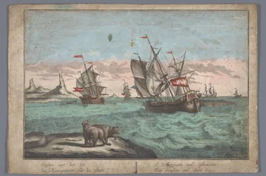 Vista dos navios à vela no mar de gelo
Das Seeglen auf dem Eis (título sobre o objecto)
