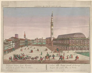 Vista da Piazza dei Signori de Vicenza com carruagens e figuras puxadas a cavalo ..., ca. 1750-1801.