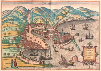 Quios, Grécia - em "Civitates Orbis Terrarum" de Georg Braun, Colónia 1617