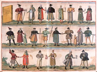 Trajes para homens e mulheres - em "Civitates Orbis Terrarum" de Georg Braun, Colónia 1617