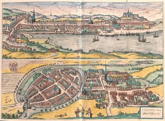 Flensburg - Itzehoe, Alemanha - em "Civitates Orbis Terrarum" de Georg Braun, Colónia 1617