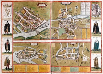 Galway, dublin, limerick e Cork, Inglaterra - em "Civitates Orbis Terrarum" de Georg Braun, Colónia 1617