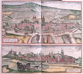Halberstadt e Quedlinburg, Alemanha - em "Civitates Orbis Terrarum" de Georg Braun, Colónia 1617