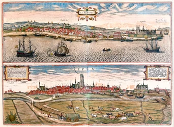 Helsingor (Helsimor - Hamlet), Dinamarca - em "Civitates Orbis Terrarum" de Georg Braun, Colónia 1617