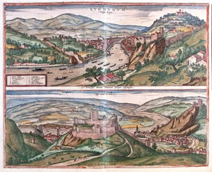 Lyon - Vienne, França - em "Civitates Orbis Terrarum" de Georg Braun, Colónia 1617