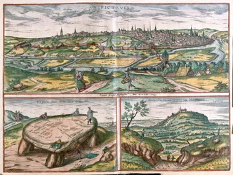 Montpellier, Tours e Poitiers, França - em "Civitates Orbis Terrarum" de Georg Braun, Colónia 1617