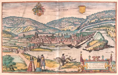 Munden, Hanoversch, Alemanha - em "Civitates Orbis Terrarum" de Georg Braun, Colónia 1617