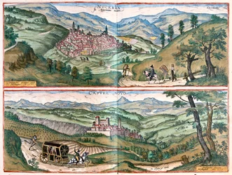 Nocera Umbra - Castelnuovo di Porto, Itália - em "Civitates Orbis Terrarum" de Georg Braun, Colónia 1617