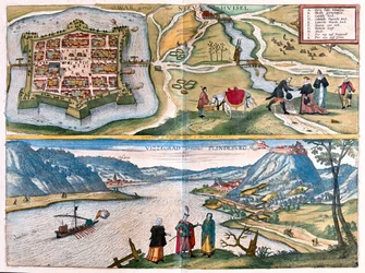 Nové Zamky, Eslováquia - Visegrad, Hungria - em "Civitates Orbis Terrarum" de Georg Braun, Colónia 1617