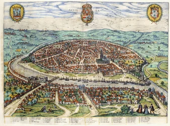 Planta e vista de Sevilha, 1579-1590