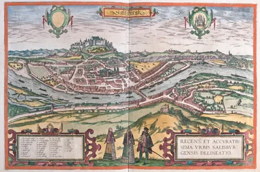 Salzburgo, Alemanha - em "Civitates Orbis Terrarum" de Georg Braun, Colónia 1617