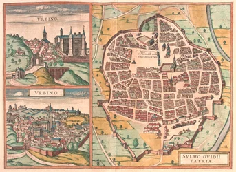 Urbino - Sulmona, Itália - em "Civitates Orbis Terrarum" de Georg Braun, Colónia 1617