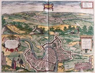 Verona, Itália - em "Civitates Orbis Terrarum" de6 Georg Braun, Colónia 1617