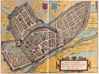 Wesel, na Nordrhein Westphalia, Alemanha - em "Civitates Orbis Terrarum" de Georg Braun, Colónia 1617