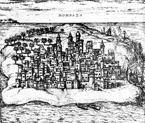Vista de Mombaza, de Georg Brauns Civitates orbis terrarum, publicado em 1572 detalhe da gravura de 483404