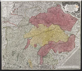Mapa da Baviera, c.1757 (gravura colorida)