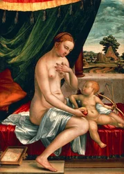Vénus e Cupido de Georg Pencz (cerca de 1500-1550), óleo sobre painel, 47x34 cm, cerca de 1528