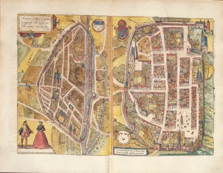 Mapa de Chateaudun e Chartres, França, de Civitates Orbis Terrarum, de Georg Braun