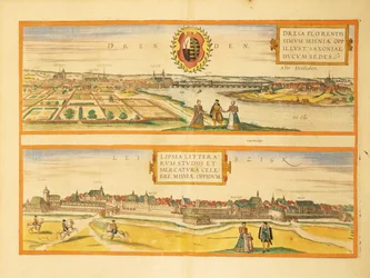 Mapa de Dresden e Leipzig do Civitates Orbis Terrarum, de Georg Braun