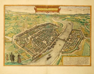 Mapa de Frankfurt do Civitates Orbis Terrarum por Georg Braun
