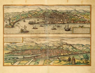 Mapa de Génova e Florença de Civitates Orbis Terrarum por Georg Braun