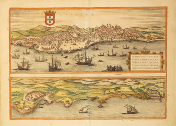 Mapa de Lisboa e Cascais do Civitates Orbis Terrarum de Georg Braun