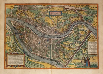 Mapa de Lyon, França, de Civitates Orbis Terrarum, de Georg Braun
