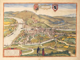 Mapa de Namur do Civitates Orbis Terrarum por Georg Braun